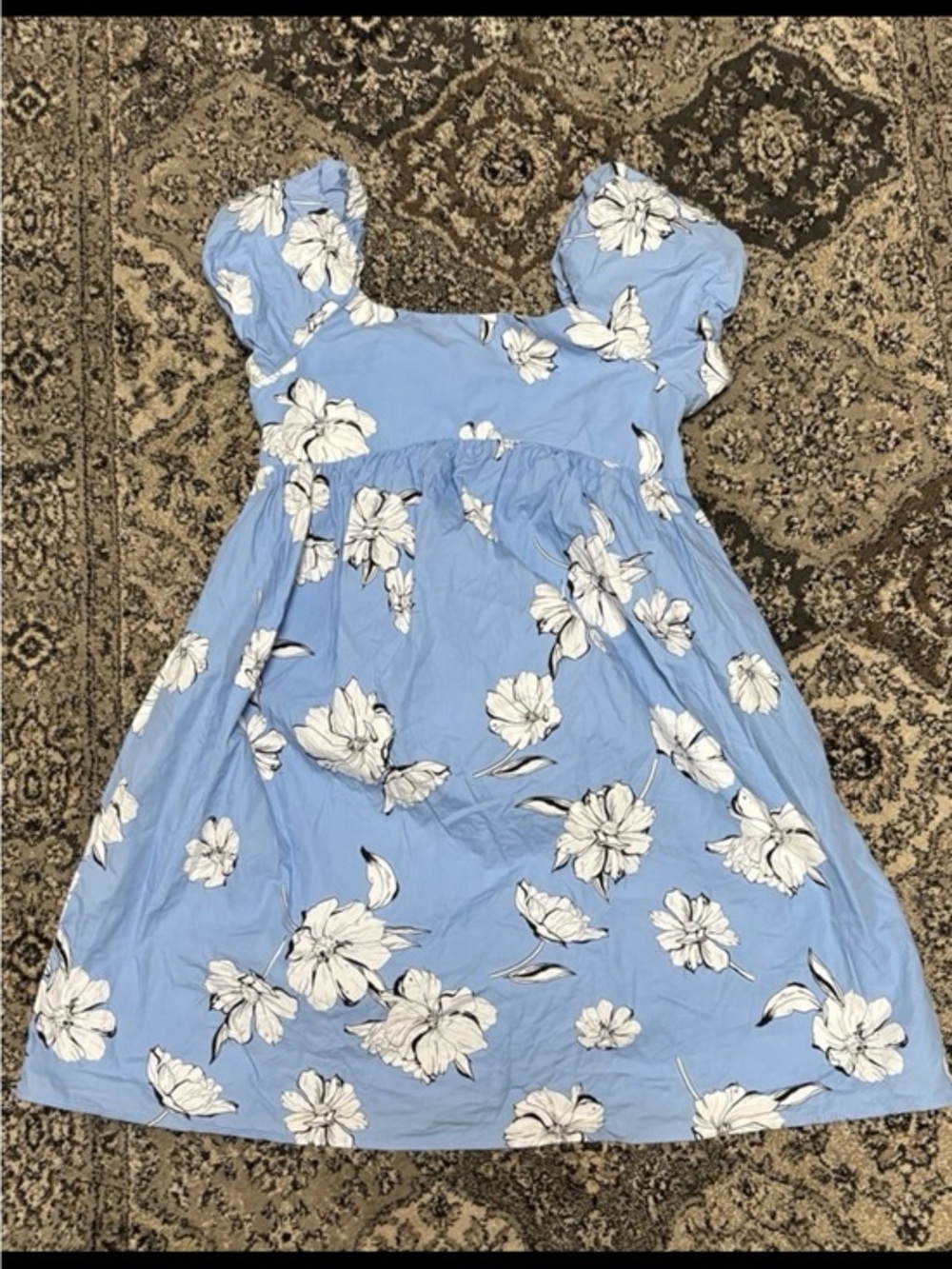 Zara Girls Blue Floral Puff-Sleeve Dress 11-12